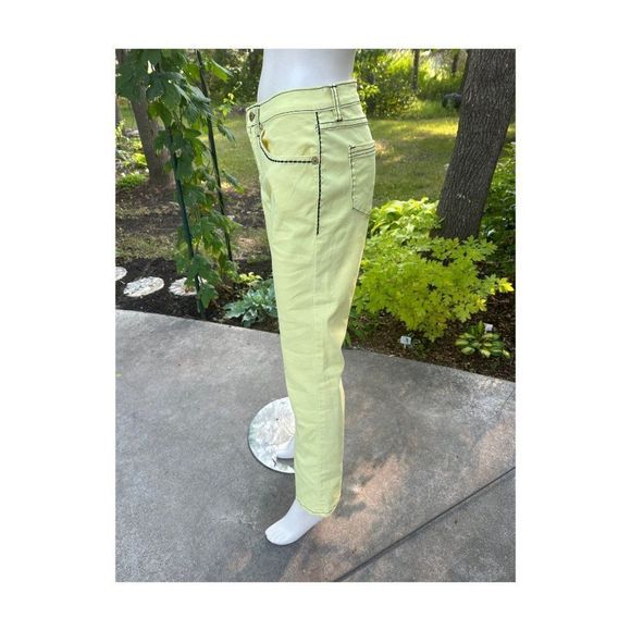 Y2K Diane Gilman DG2 Yellow Stretch Denim Jeans Black Contrast Stitch High Waist - Picture 8 of 9
